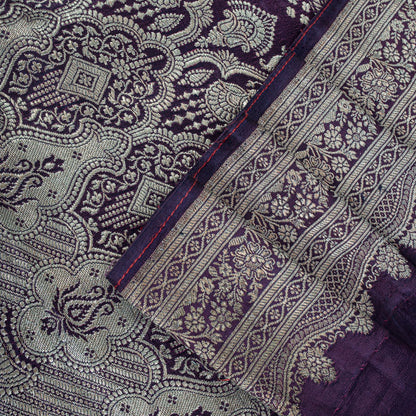Sanskriti Vintage Purple Pure Silk Saree Banarasi Brocade Zari Hand-Woven Sari