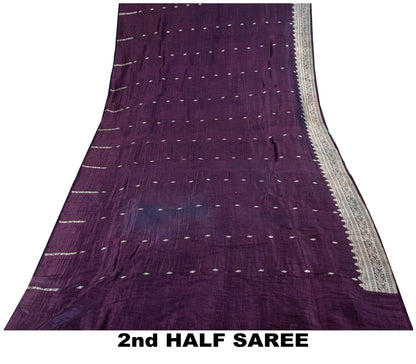 Sanskriti Vintage Purple Pure Silk Saree Banarasi Brocade Zari Hand-Woven Sari