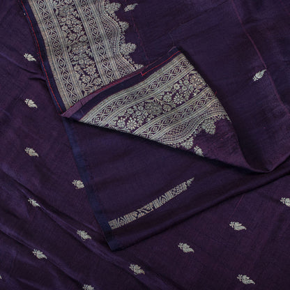 Sanskriti Vintage Purple Pure Silk Saree Banarasi Brocade Zari Hand-Woven Sari