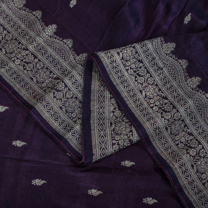 Sanskriti Vintage Purple Pure Silk Saree Banarasi Brocade Zari Hand-Woven Sari