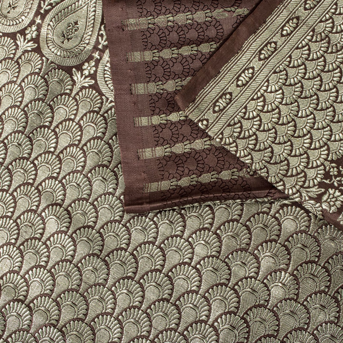 Sanskriti Vintage Saree Brown Pure Silk Banarasi Brocade Zari Hand-Woven 6YDSari