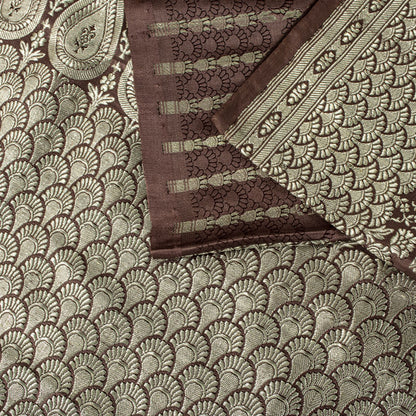 Sanskriti Vintage Saree Brown Pure Silk Banarasi Brocade Zari Hand-Woven 6YDSari