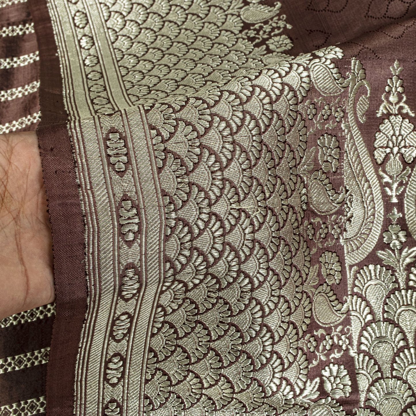 Sanskriti Vintage Saree Brown Pure Silk Banarasi Brocade Zari Hand-Woven 6YDSari