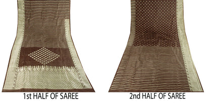 Sanskriti Vintage Saree Brown Pure Silk Banarasi Brocade Zari Hand-Woven 6YDSari