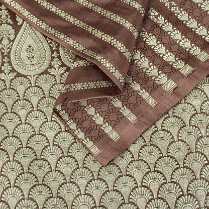 Sanskriti Vintage Saree Brown Pure Silk Banarasi Brocade Zari Hand-Woven 6YDSari