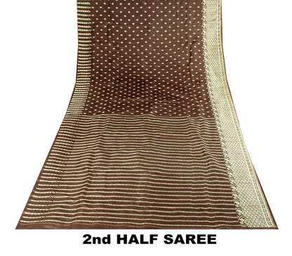 Sanskriti Vintage Saree Brown Pure Silk Banarasi Brocade Zari Hand-Woven 6YDSari