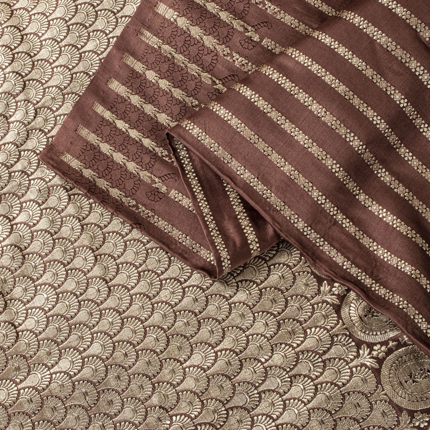 Sanskriti Vintage Saree Brown Pure Silk Banarasi Brocade Zari Hand-Woven 6YDSari
