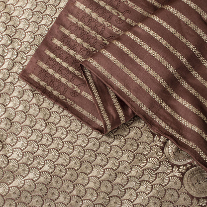 Sanskriti Vintage Saree Brown Pure Silk Banarasi Brocade Zari Hand-Woven 6YDSari
