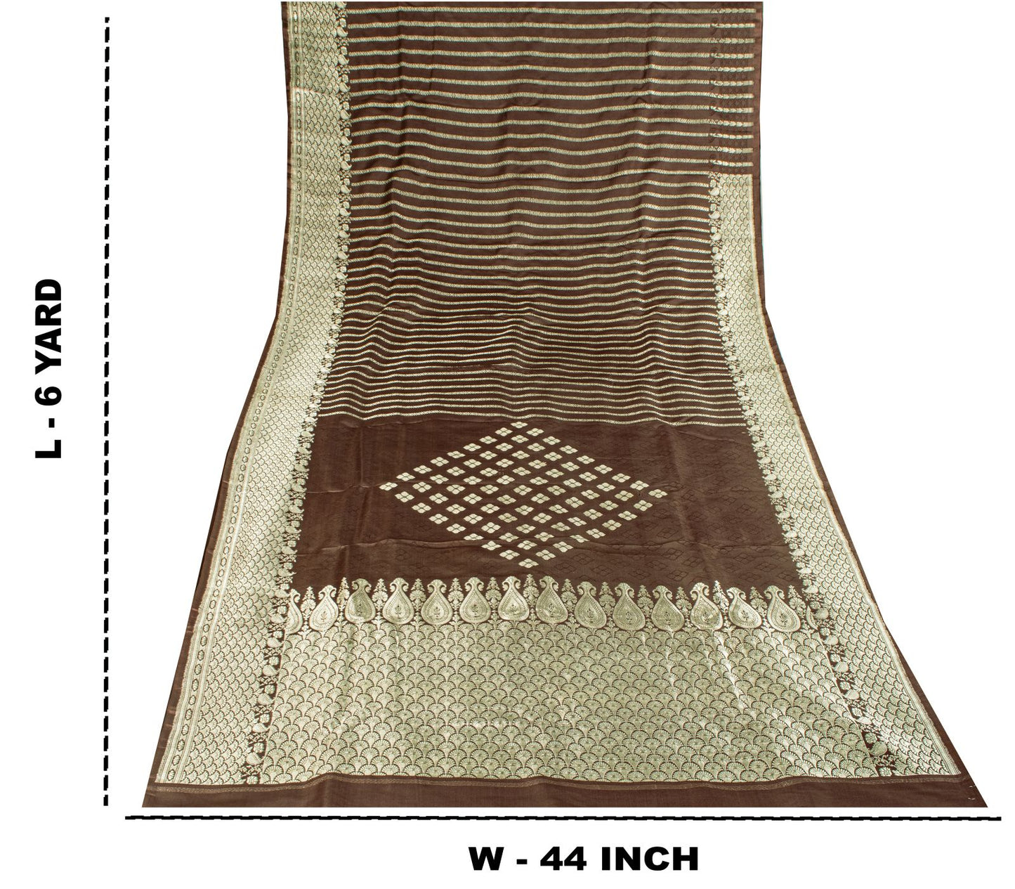 Sanskriti Vintage Saree Brown Pure Silk Banarasi Brocade Zari Hand-Woven 6YDSari
