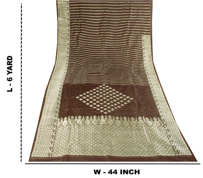 Sanskriti Vintage Saree Brown Pure Silk Banarasi Brocade Zari Hand-Woven 6YDSari