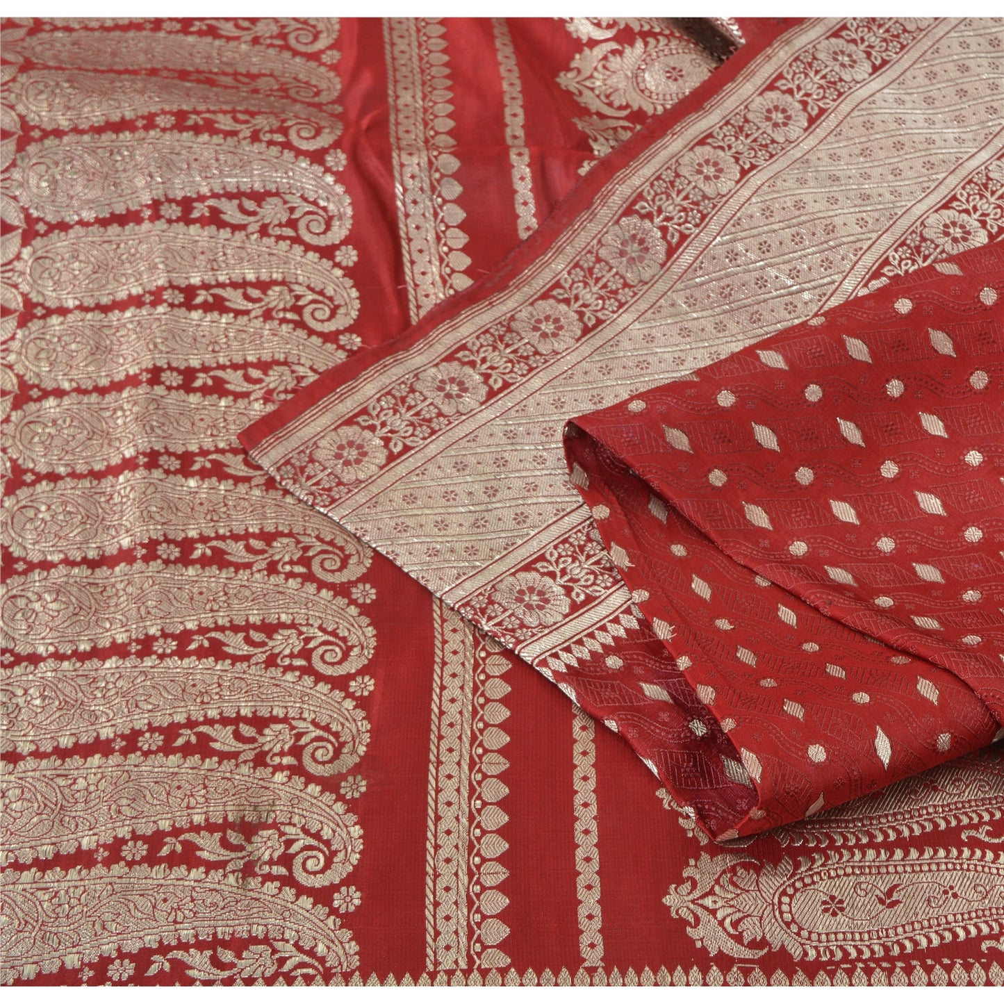 Sanskriti Vintage Indian Sarees Pure Satin Silk Banarasi/Brocade 5yd Fabric Sari