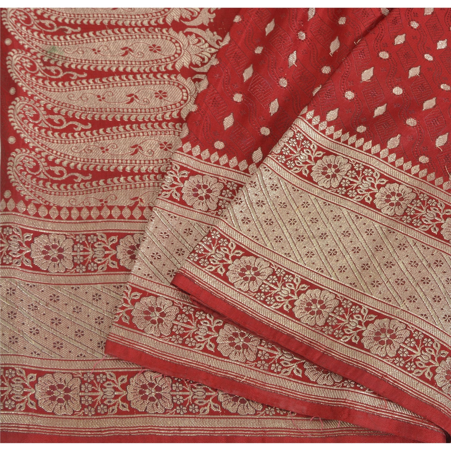 Sanskriti Vintage Indian Sarees Pure Satin Silk Banarasi/Brocade 5yd Fabric Sari