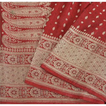 Sanskriti Vintage Indian Sarees Pure Satin Silk Banarasi/Brocade 5yd Fabric Sari