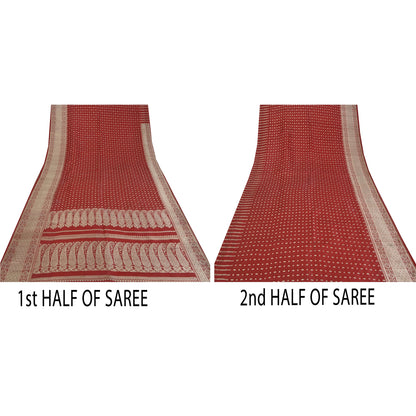 Sanskriti Vintage Indian Sarees Pure Satin Silk Banarasi/Brocade 5yd Fabric Sari