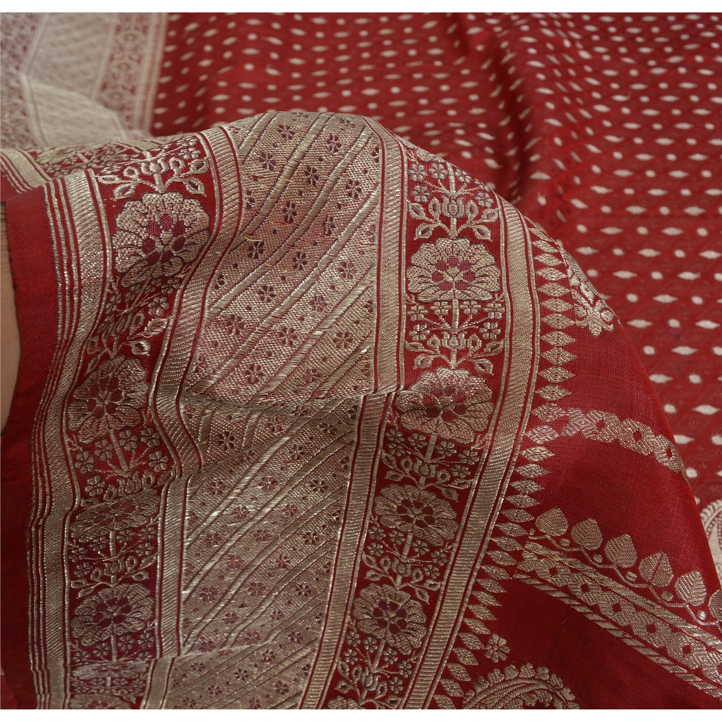 Sanskriti Vintage Indian Sarees Pure Satin Silk Banarasi/Brocade 5yd Fabric Sari