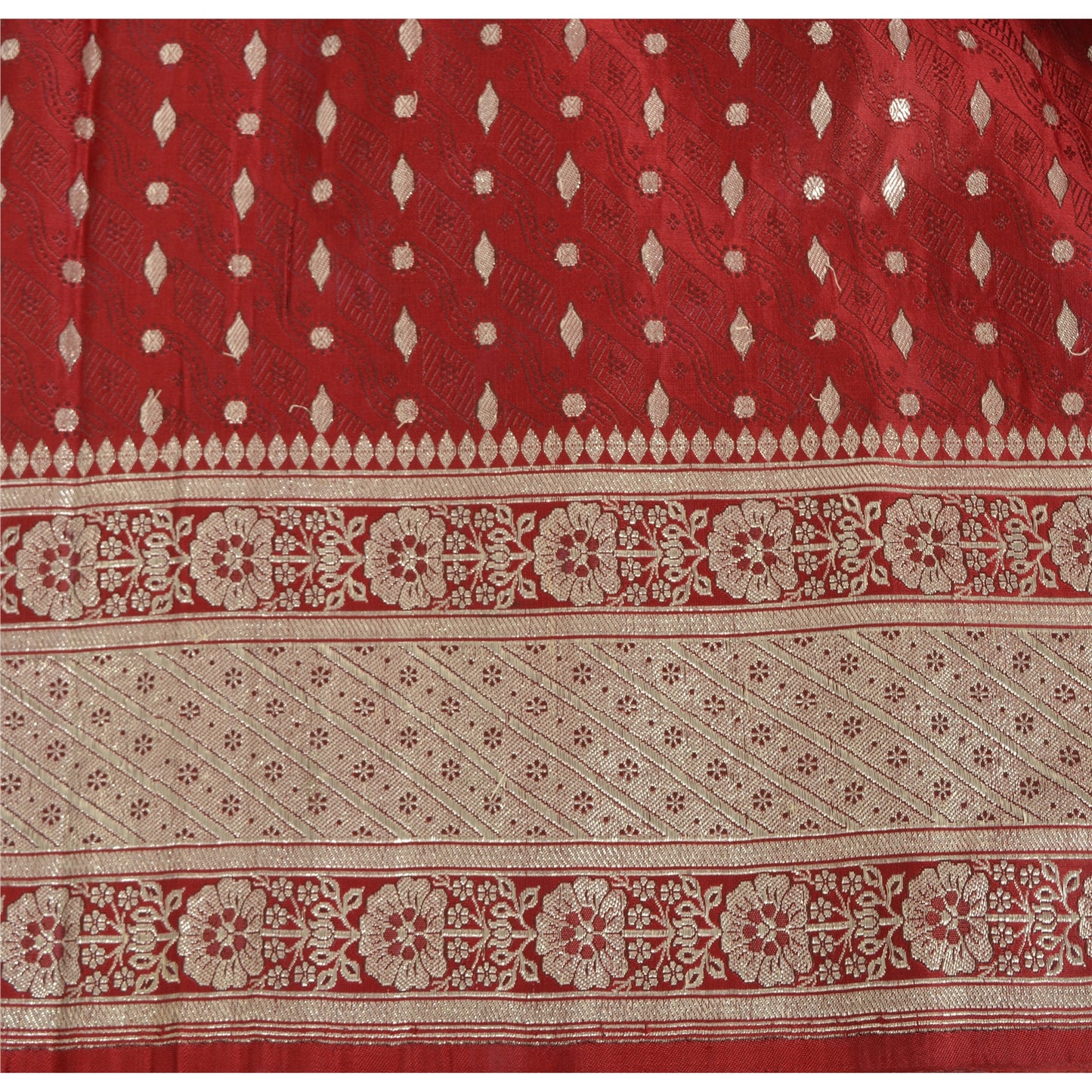 Sanskriti Vintage Indian Sarees Pure Satin Silk Banarasi/Brocade 5yd Fabric Sari