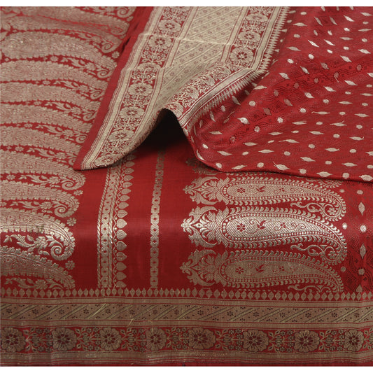 Sanskriti Vintage Indian Sarees Pure Satin Silk Banarasi/Brocade 5yd Fabric Sari