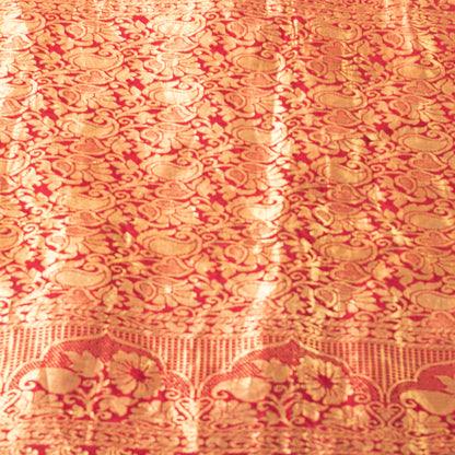 Sanskriti Vintage Saree Red Sarees 100% Pure Silk Kanjivaram Tamilnadu Bollywood Zari Hand Woven 5+ Yard Craft Fabric Sari Indian Heritage