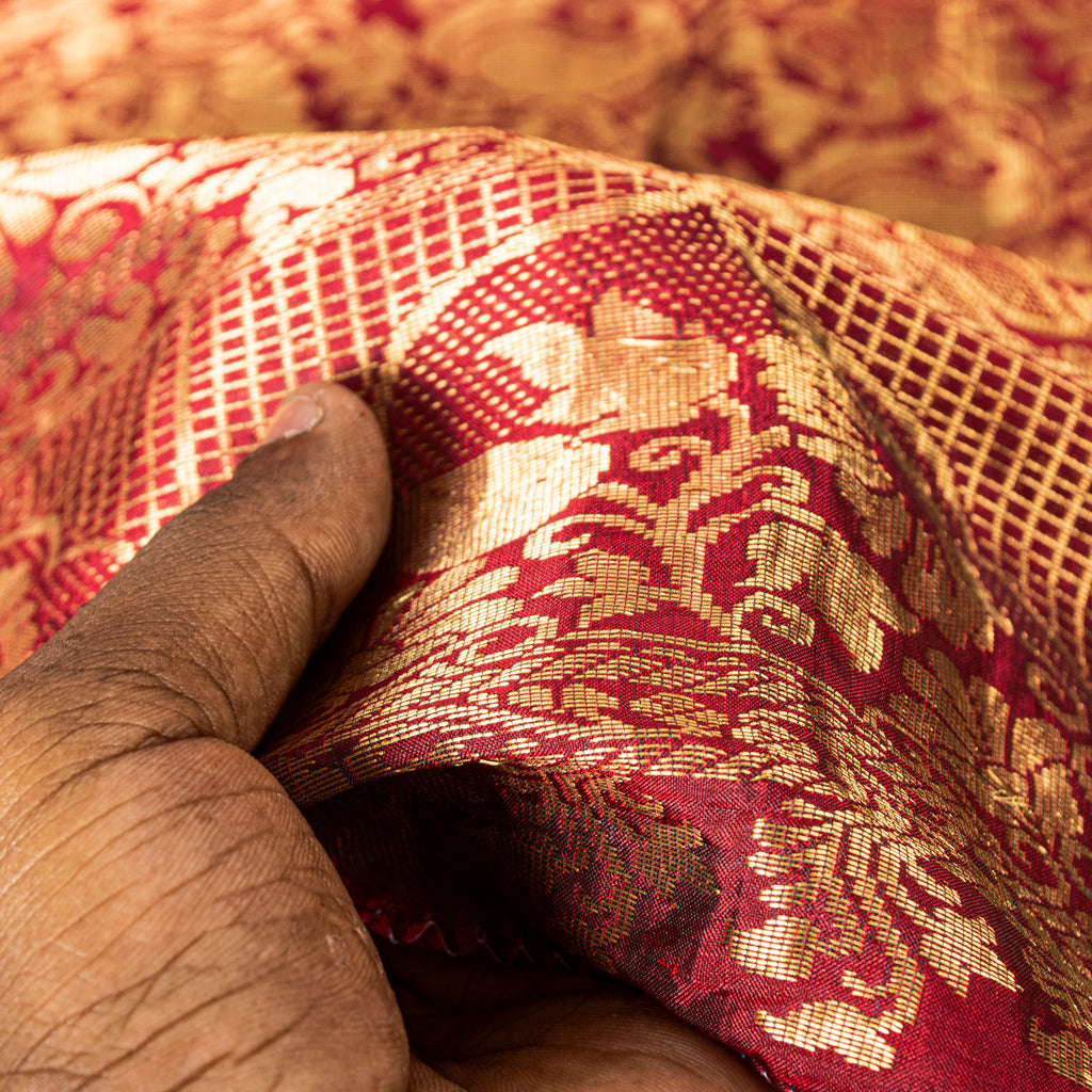 Sanskriti Vintage Saree Red Sarees 100% Pure Silk Kanjivaram Tamilnadu Bollywood Zari Hand Woven 5+ Yard Craft Fabric Sari Indian Heritage