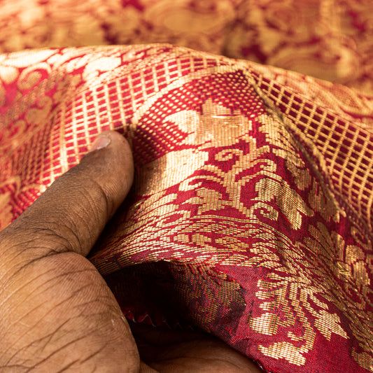 Sanskriti Vintage Red Sarees Pure Silk Kanjivaram Tamilnadu Zari Hand Woven Sari