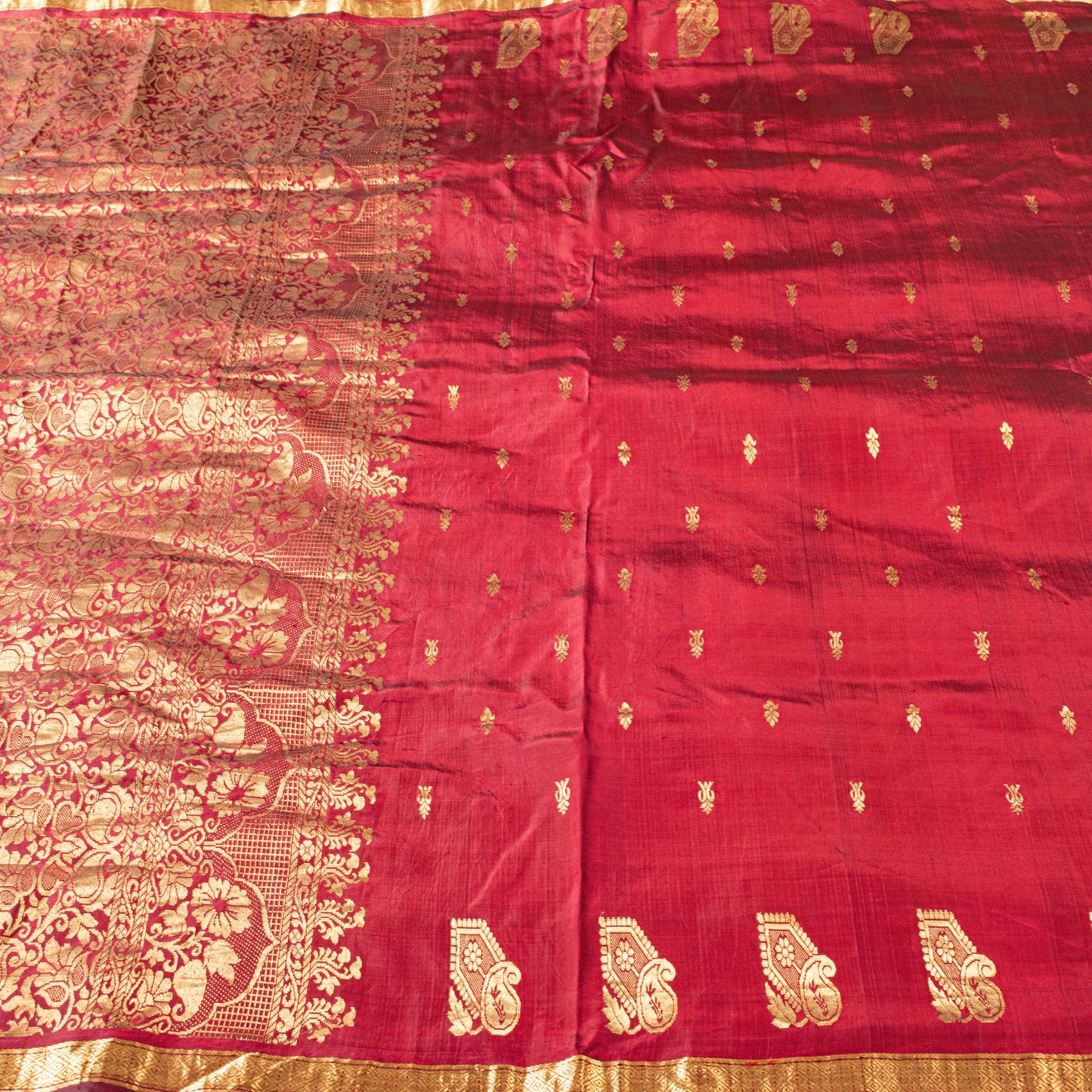 Sanskriti Vintage Saree Red Sarees 100% Pure Silk Kanjivaram Tamilnadu Bollywood Zari Hand Woven 5+ Yard Craft Fabric Sari Indian Heritage