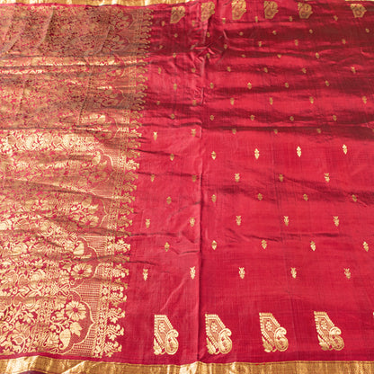 Sanskriti Vintage Saree Red Sarees 100% Pure Silk Kanjivaram Tamilnadu Bollywood Zari Hand Woven 5+ Yard Craft Fabric Sari Indian Heritage