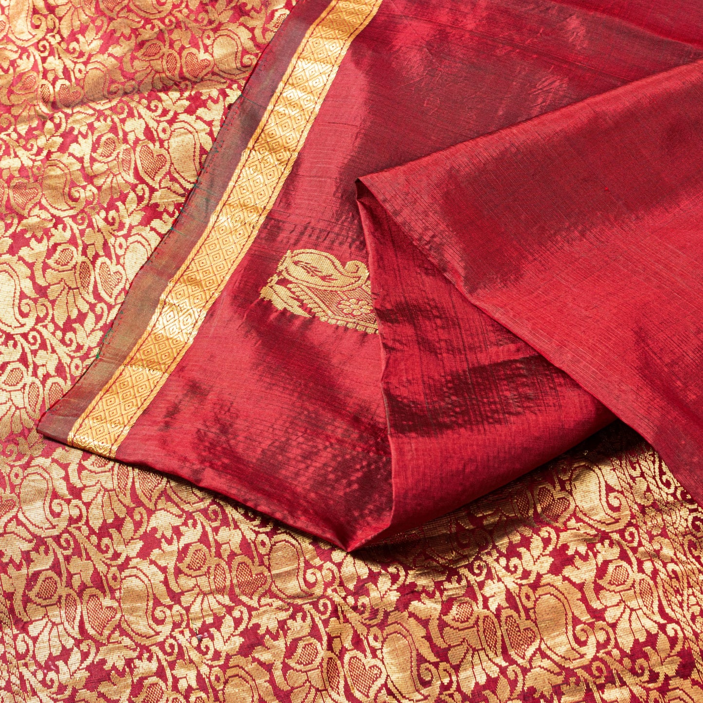 Sanskriti Vintage Saree Red Sarees 100% Pure Silk Kanjivaram Tamilnadu Bollywood Zari Hand Woven 5+ Yard Craft Fabric Sari Indian Heritage