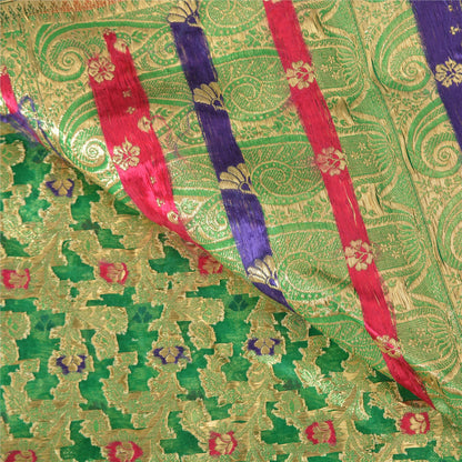 Sanskriti vintage Green Sarees Pure Silk Hand Woven Banarasi/Brocade Fabric Sari