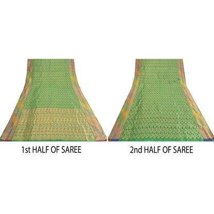 Sanskriti vintage Green Sarees Pure Silk Hand Woven Banarasi/Brocade Fabric Sari