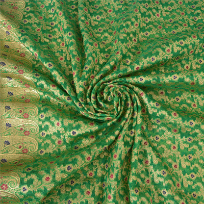 Sanskriti vintage Green Sarees Pure Silk Hand Woven Banarasi/Brocade Fabric Sari