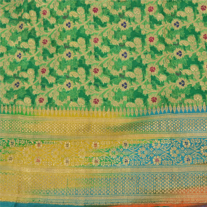 Sanskriti vintage Green Sarees Pure Silk Hand Woven Banarasi/Brocade Fabric Sari