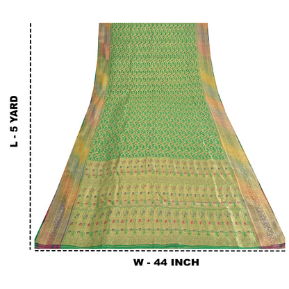 Sanskriti vintage Green Sarees Pure Silk Hand Woven Banarasi/Brocade Fabric Sari