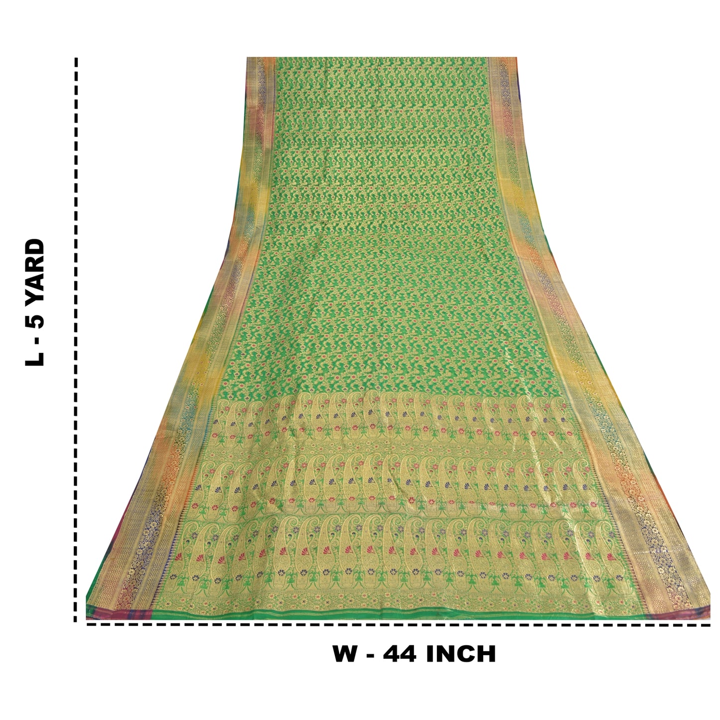 Sanskriti vintage Green Sarees Pure Silk Hand Woven Banarasi/Brocade Fabric Sari