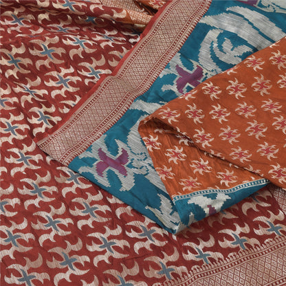 Sanskriti Vintage Indian Sarees Pure Silk Woven Dark Red Sari Floral Fabric