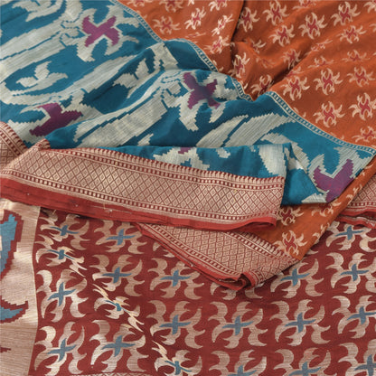 Sanskriti Vintage Indian Sarees Pure Silk Woven Dark Red Sari Floral Fabric