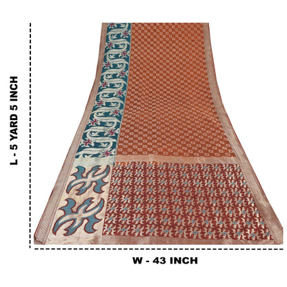 Sanskriti Vintage Indian Sarees Pure Silk Woven Dark Red Sari Floral Fabric