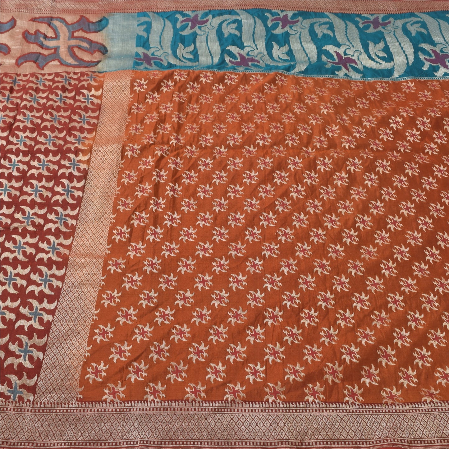 Sanskriti Vintage Indian Sarees Pure Silk Woven Dark Red Sari Floral Fabric