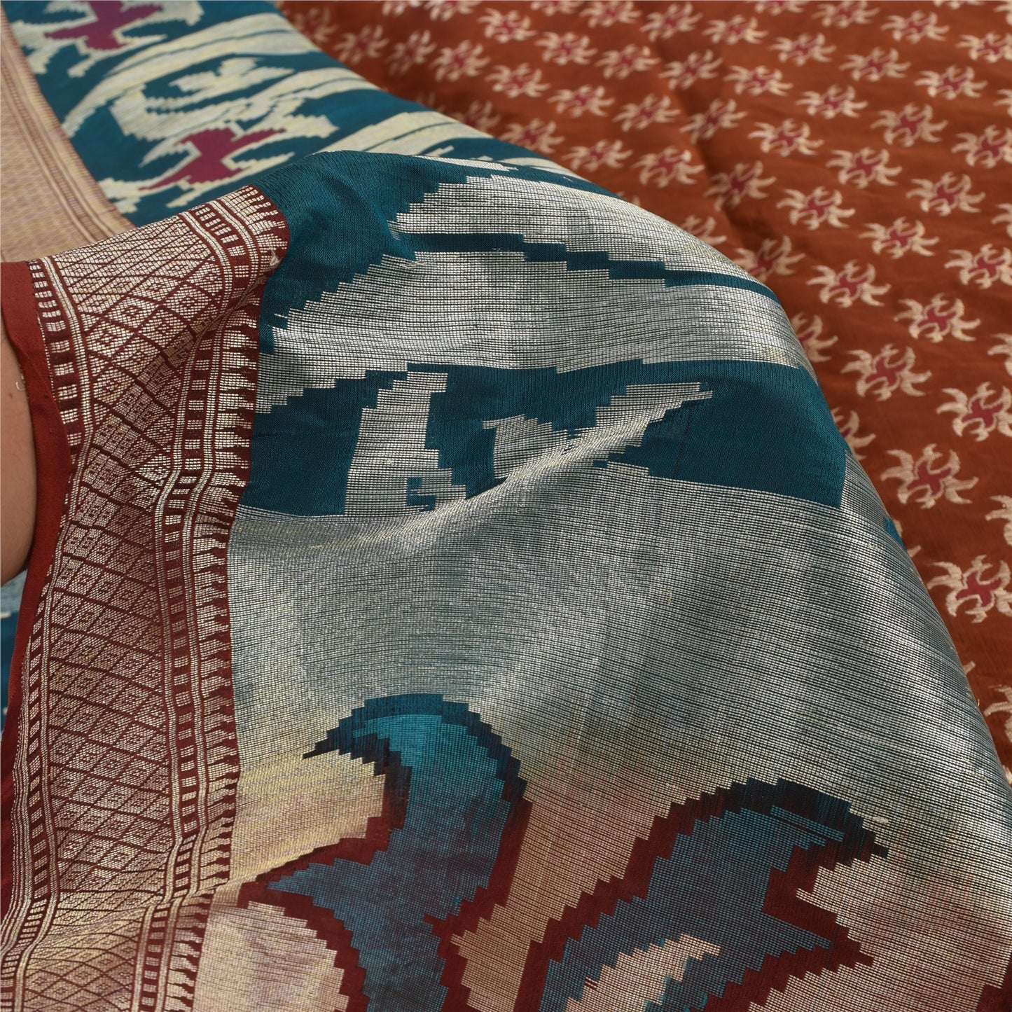 Sanskriti Vintage Indian Sarees Pure Silk Woven Dark Red Sari Floral Fabric