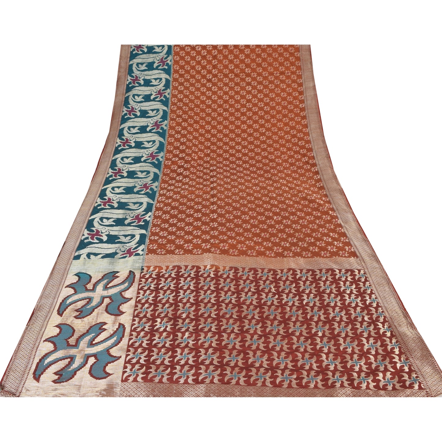 Sanskriti Vintage Indian Sarees Pure Silk Woven Dark Red Sari Floral Fabric