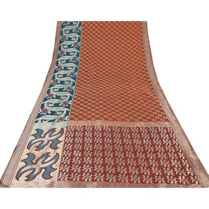 Sanskriti Vintage Indian Sarees Pure Silk Woven Dark Red Sari Floral Fabric