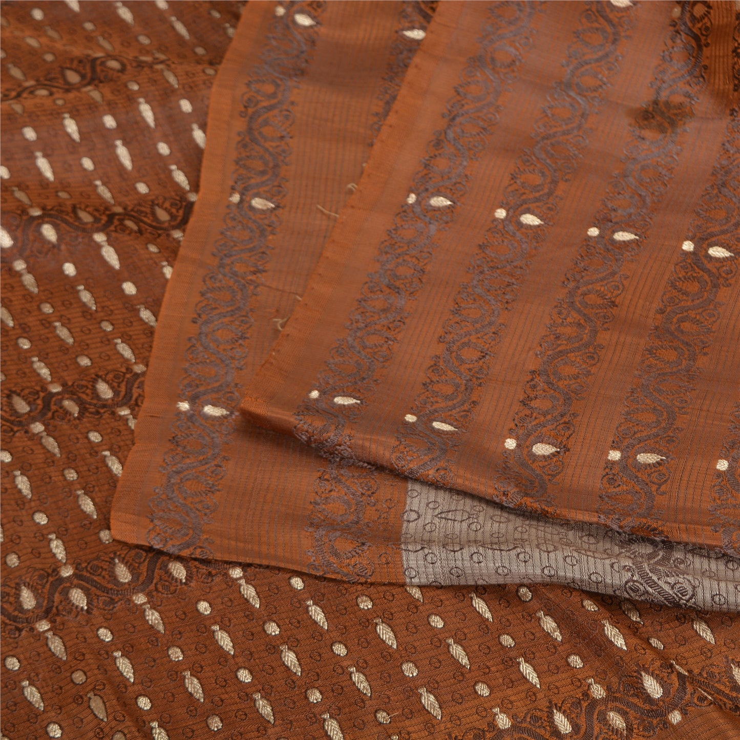 Sanskriti Vintage Brown Sarees Pure Silk Woven Banarasi/Brocade Fabric Sari
