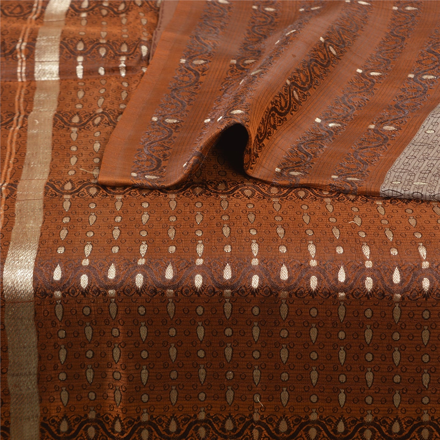Sanskriti Vintage Brown Sarees Pure Silk Woven Banarasi/Brocade Fabric Sari