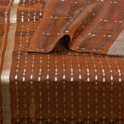 Sanskriti Vintage Brown Sarees Pure Silk Woven Banarasi/Brocade Fabric Sari