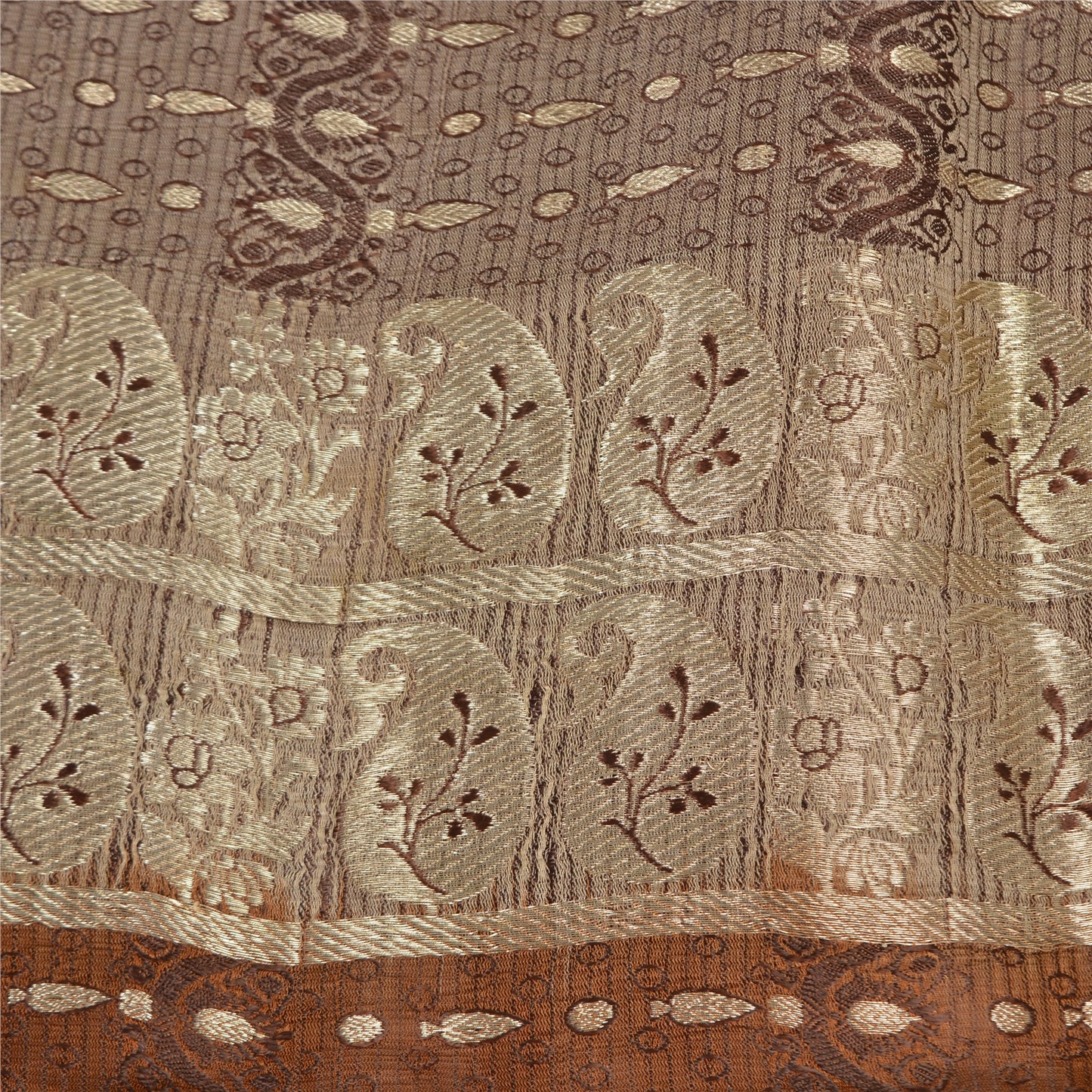 Sanskriti Vintage Brown Sarees Pure Silk Woven Banarasi/Brocade Fabric Sari