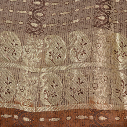 Sanskriti Vintage Brown Sarees Pure Silk Woven Banarasi/Brocade Fabric Sari