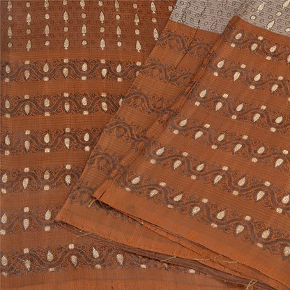 Sanskriti Vintage Brown Sarees Pure Silk Woven Banarasi/Brocade Fabric Sari