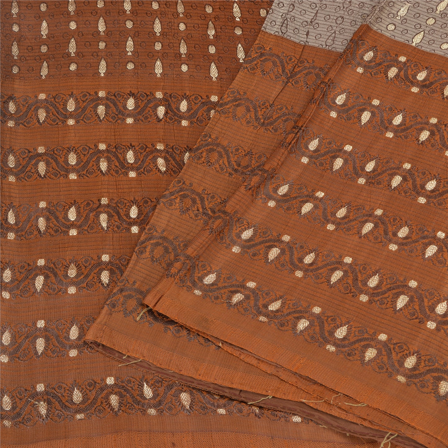 Sanskriti Vintage Brown Sarees Pure Silk Woven Banarasi/Brocade Fabric Sari