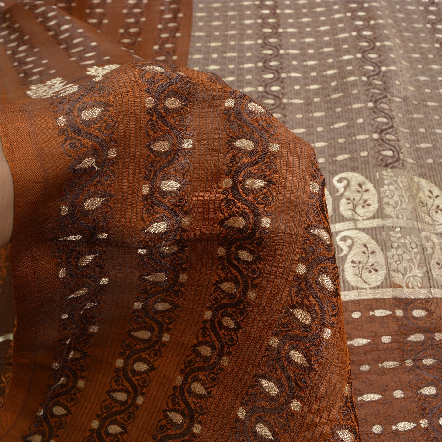 Sanskriti Vintage Brown Sarees Pure Silk Woven Banarasi/Brocade Fabric Sari