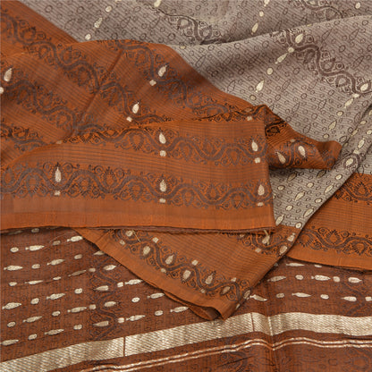 Sanskriti Vintage Brown Sarees Pure Silk Woven Banarasi/Brocade Fabric Sari