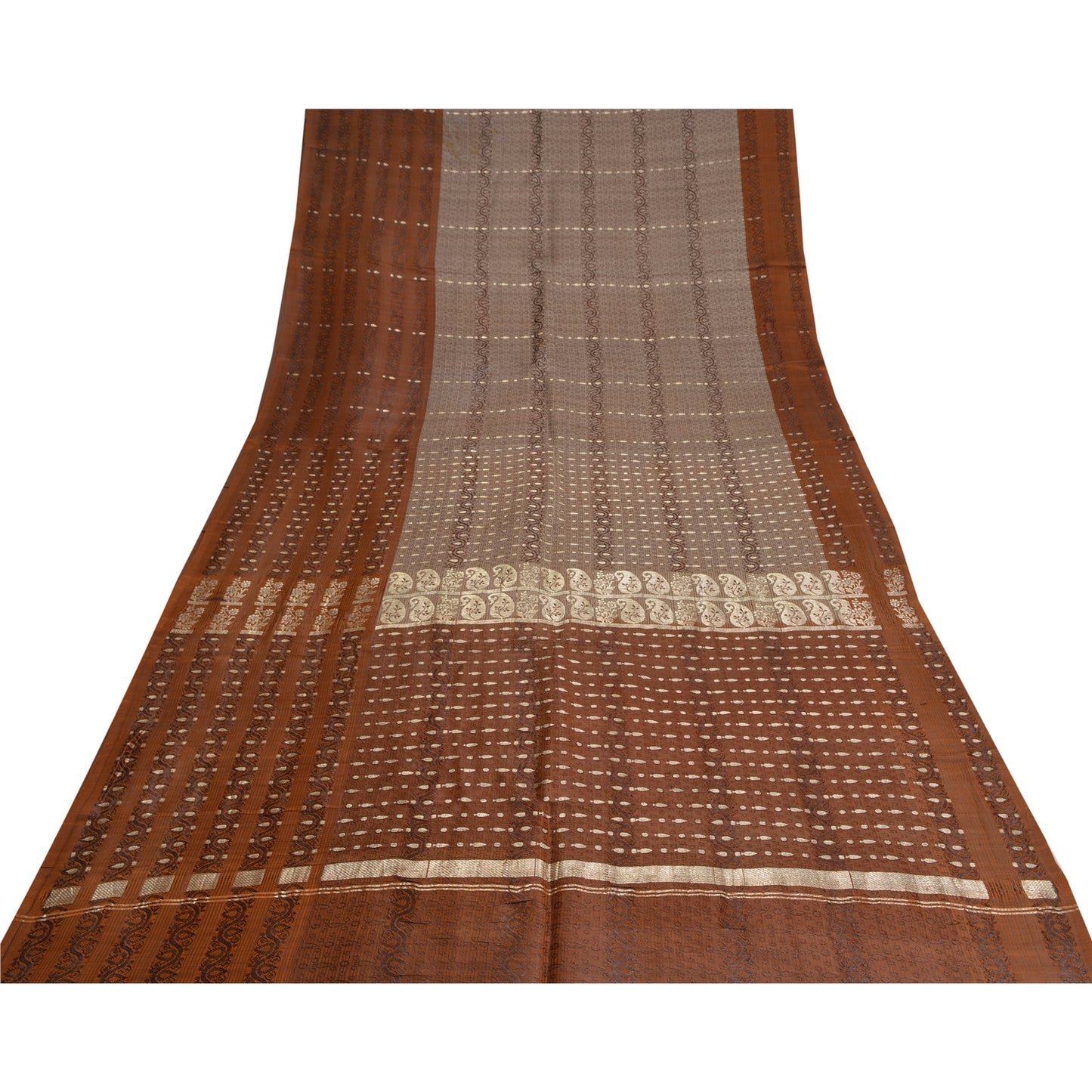 Sanskriti Vintage Brown Sarees Pure Silk Woven Banarasi/Brocade Fabric Sari